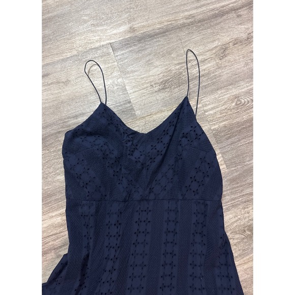 J. Crew Tiered Spaghetti-strap Midi Dress Size 16 Navy Blue Eyelet - Picture 3 of 10